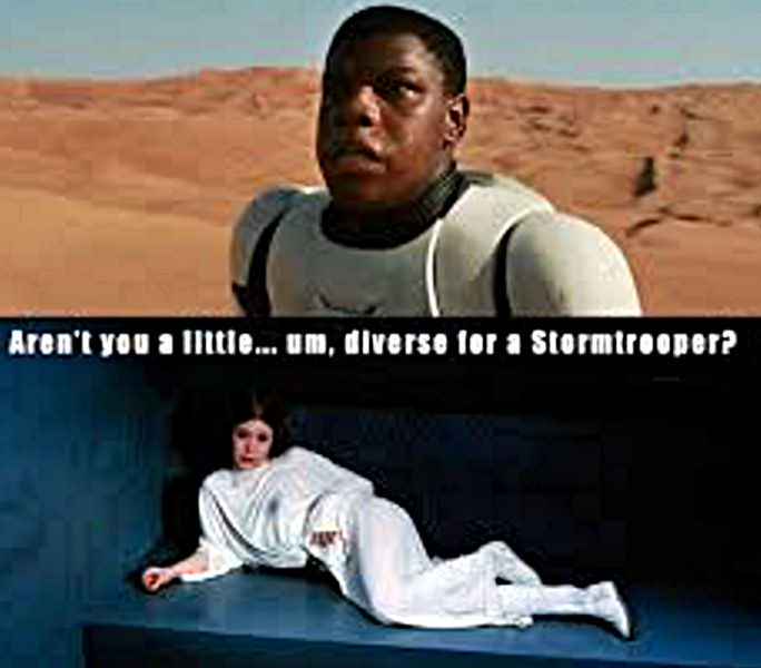 John-Boyega-in-his-roll-as-Storm-Trooper-Finn-is-being-asked-by-Princess-Leia-if-he-isn't-too-diverse-to-be-a-Storm-Trooper